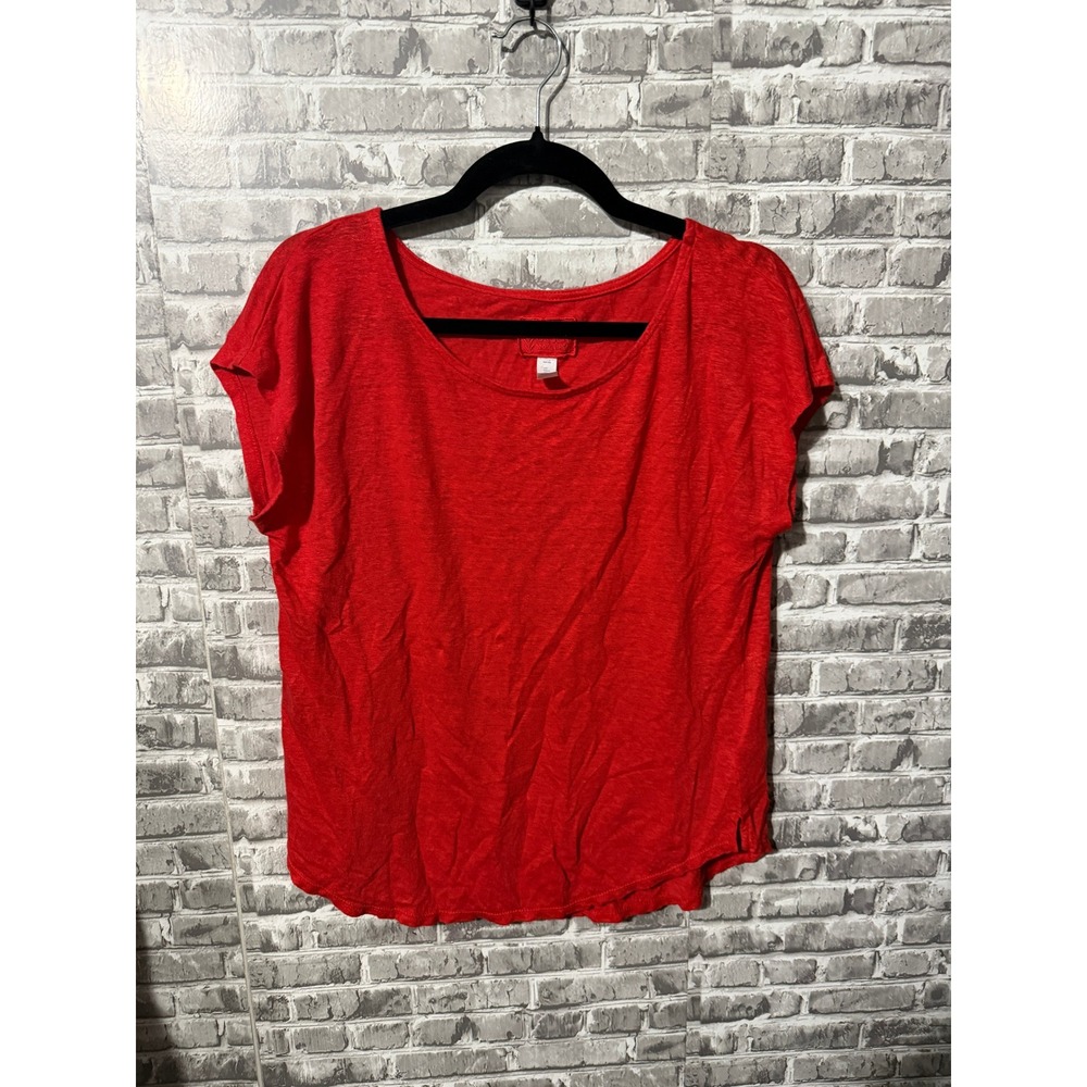 Sigrid Olsen Red 100% Linen Scoop Neck Short Sleeve Top Size L